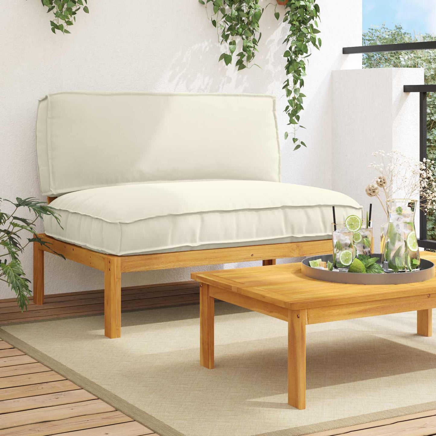 Set di divani Crema 120 x 92 x 69 cm Legno di Acacia Massello