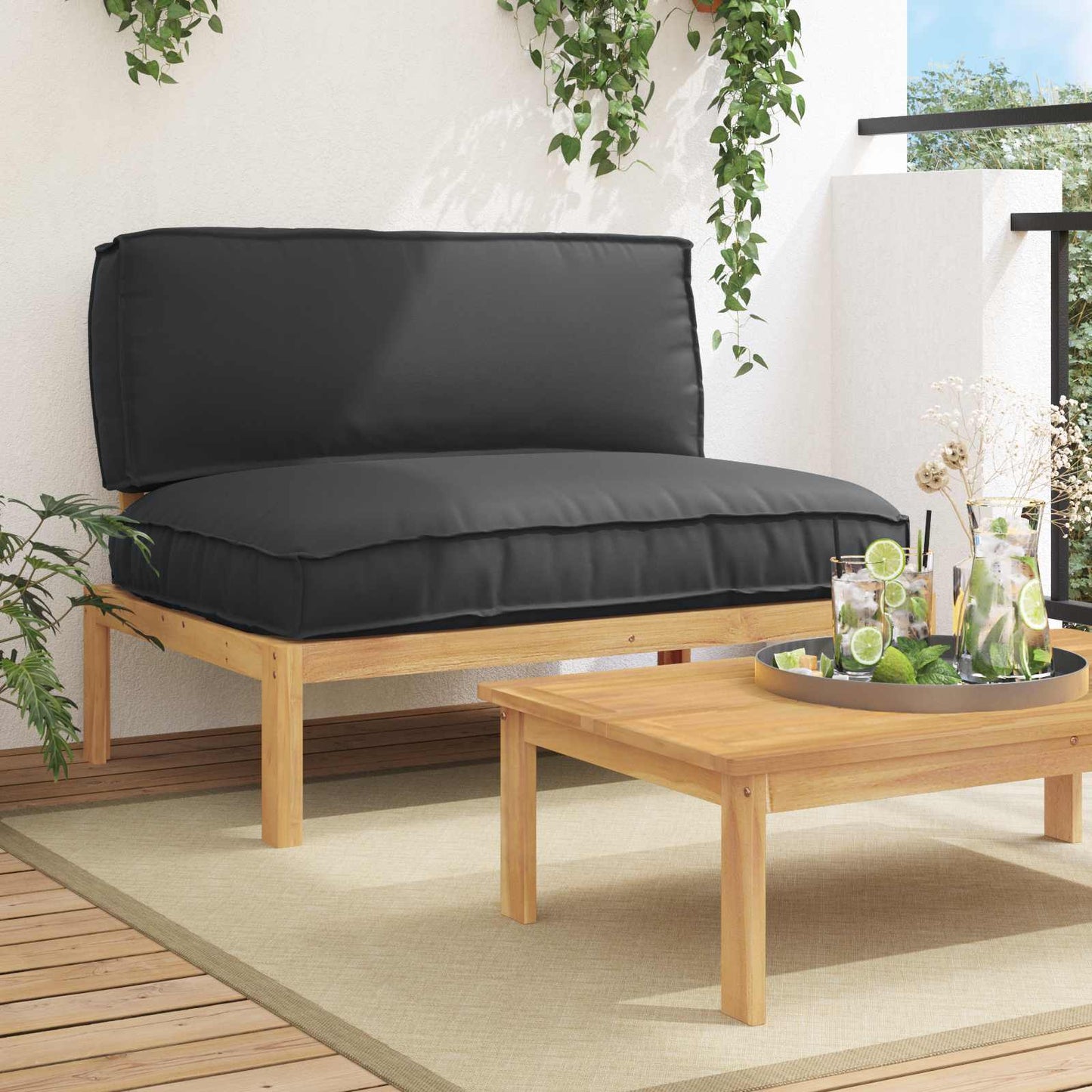 Set di divani Nero 120 x 92 x 69 cm Legno di Acacia Massello