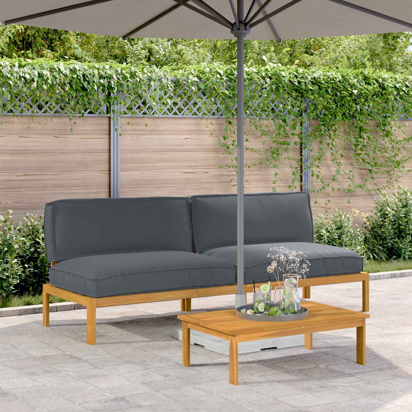 Set di divani 2 pcs Antracite Legno di Acacia Massello