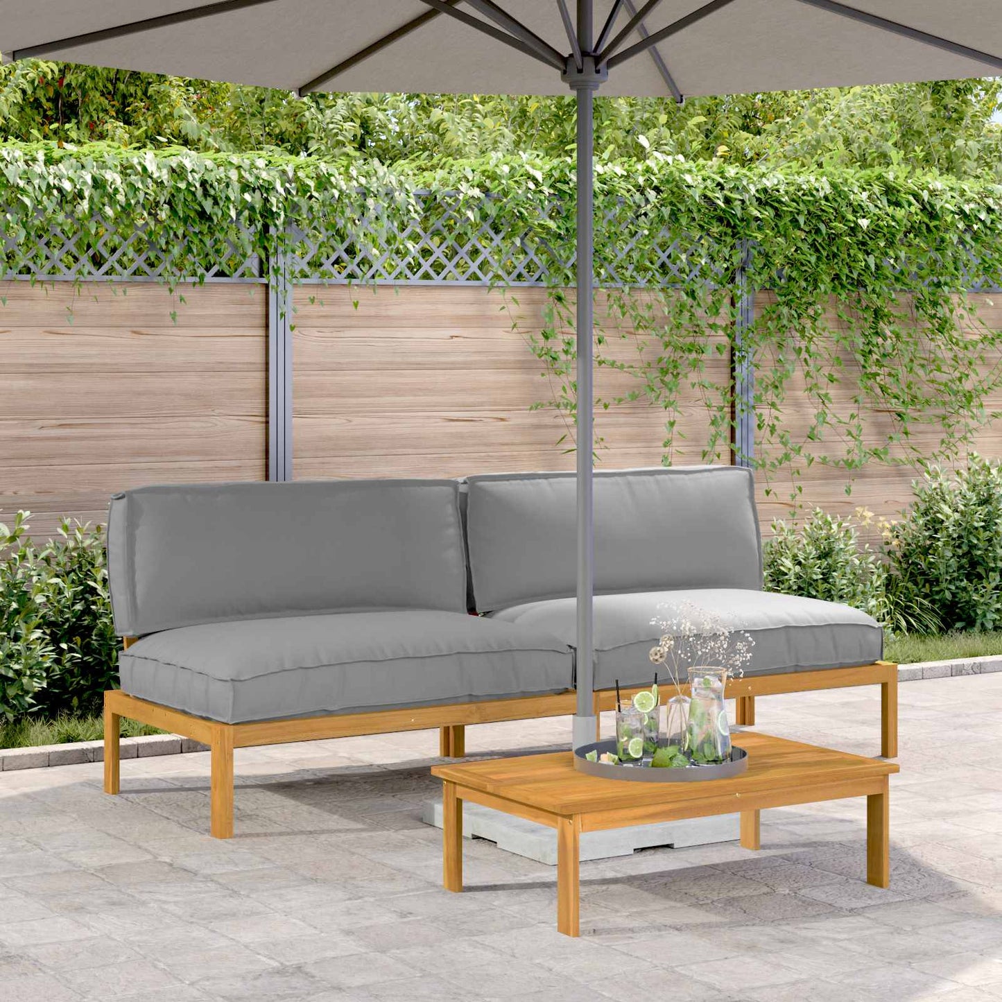 Set di divani con cuscino 2 pcs Grigio Legno di Acacia Massello