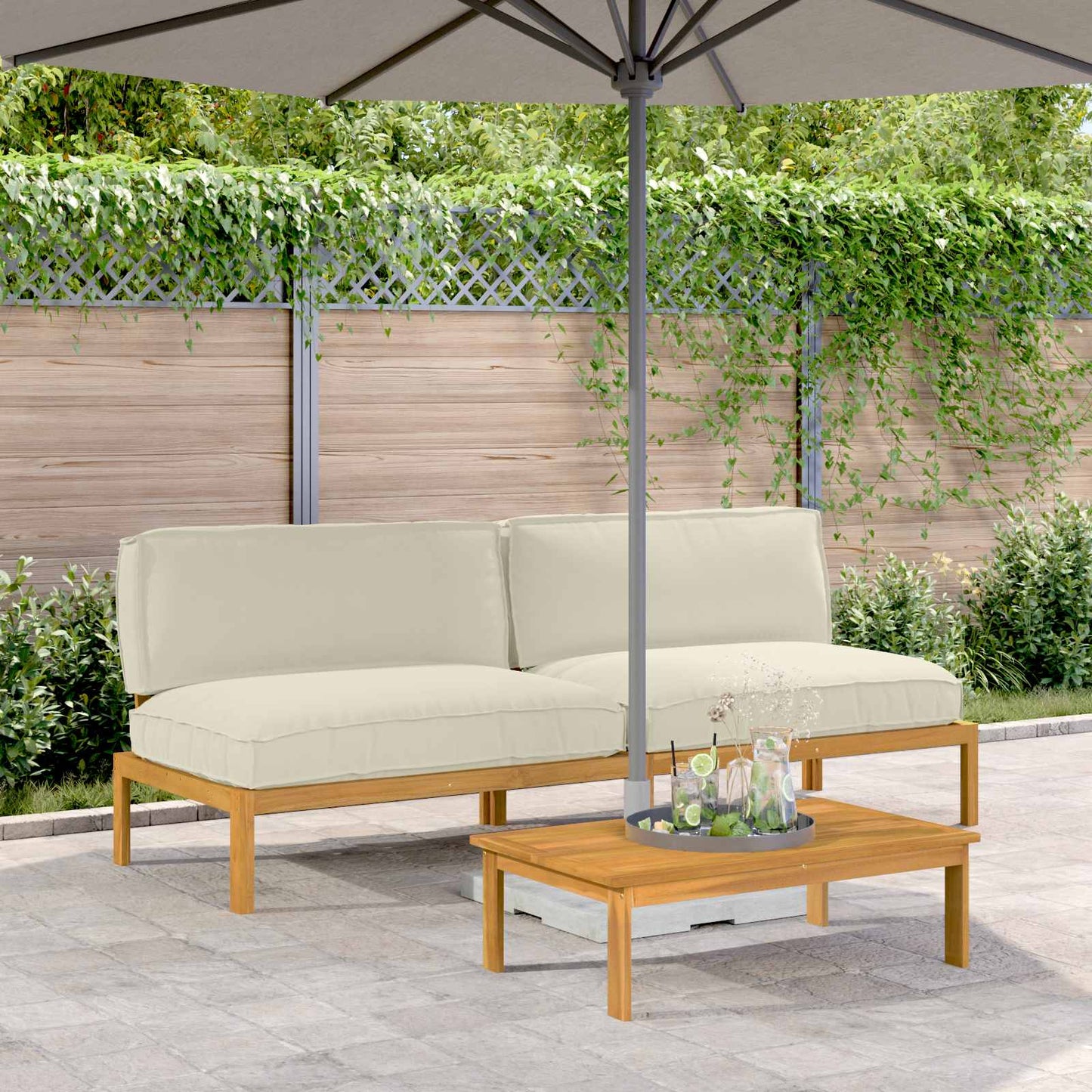 Set di divani con cuscino 2 pcs Crema Legno di Acacia Massello