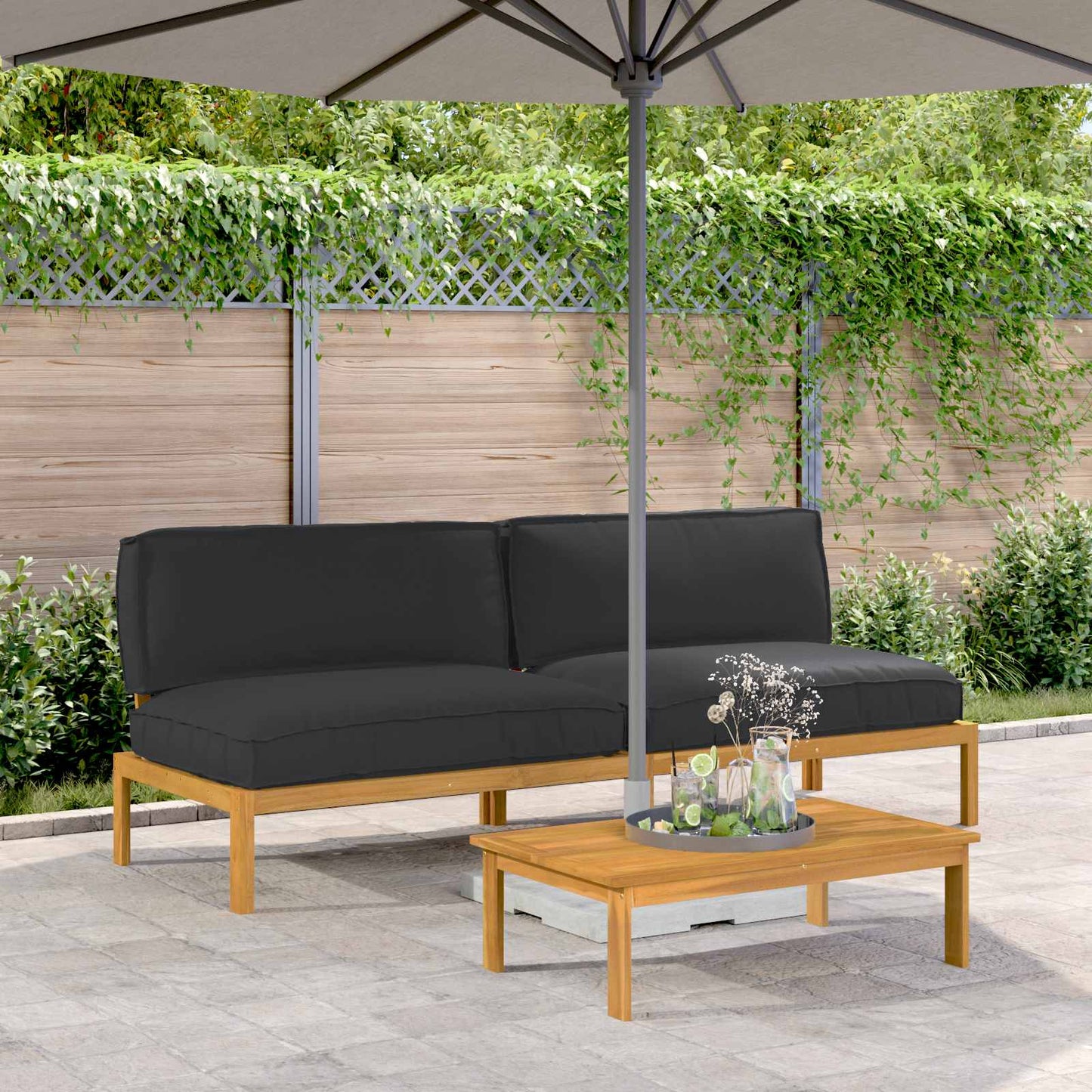 Set di divani con cuscino 2 pcs Nero Legno di Acacia Massello