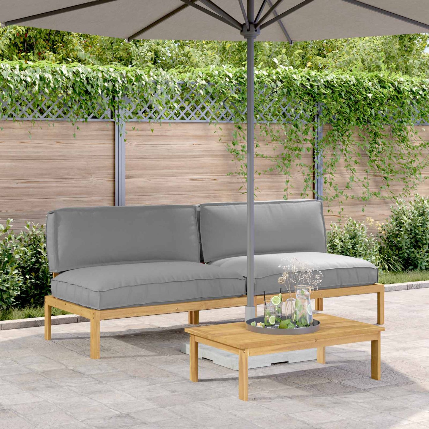 Set di divani con cuscino 2 pcs Grigio Legno di Acacia Massello
