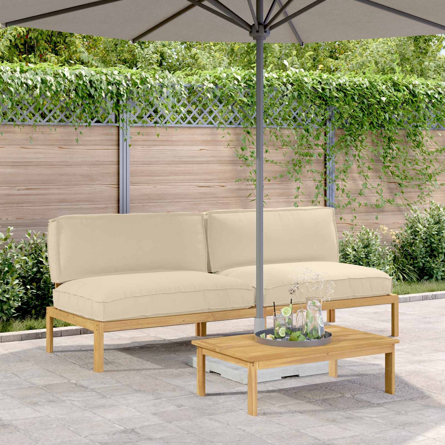 Set di divani Beige 240 x 92 x 69 cm Legno di Acacia Massello