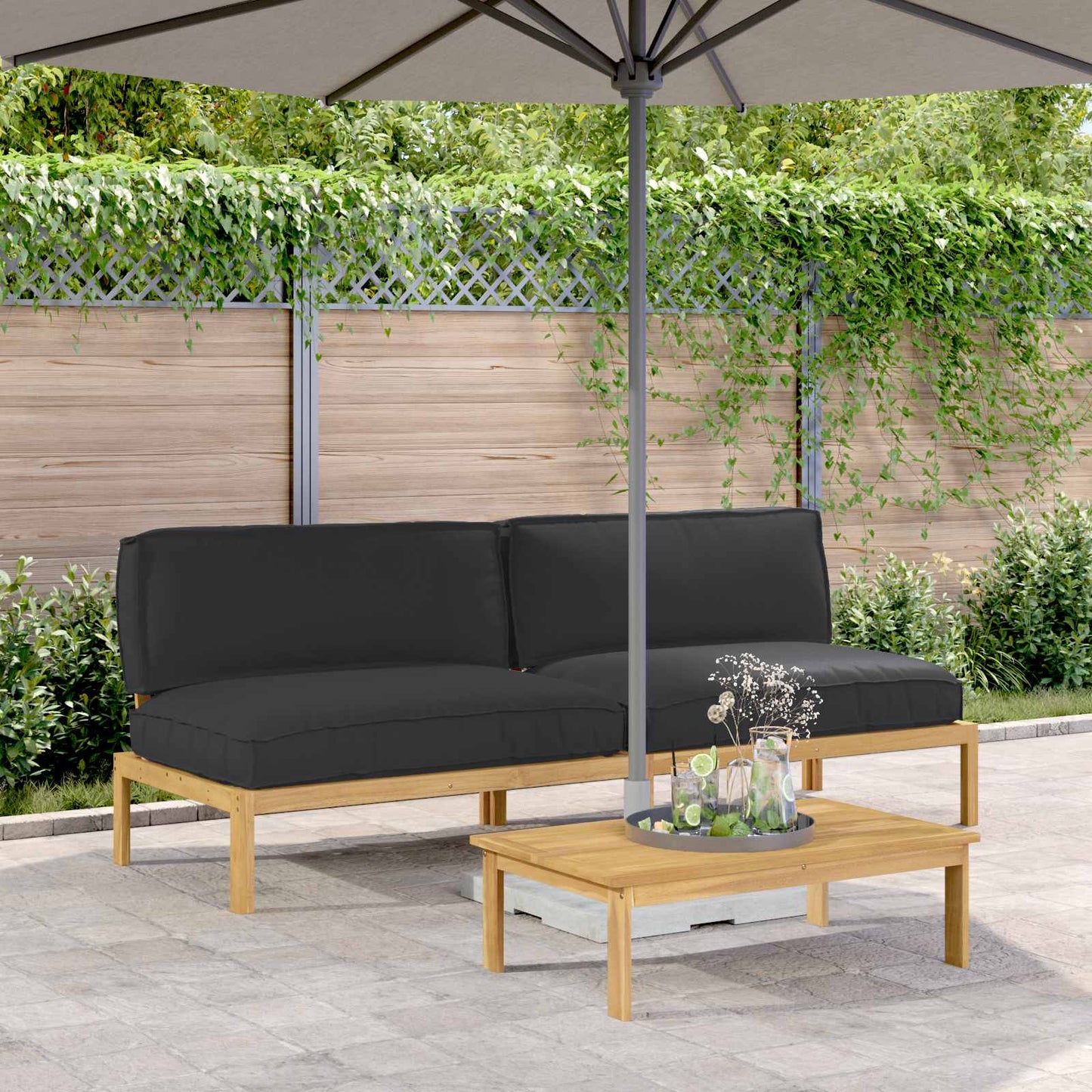 Set di divani con cuscino 2 pcs Nero Legno di Acacia Massello