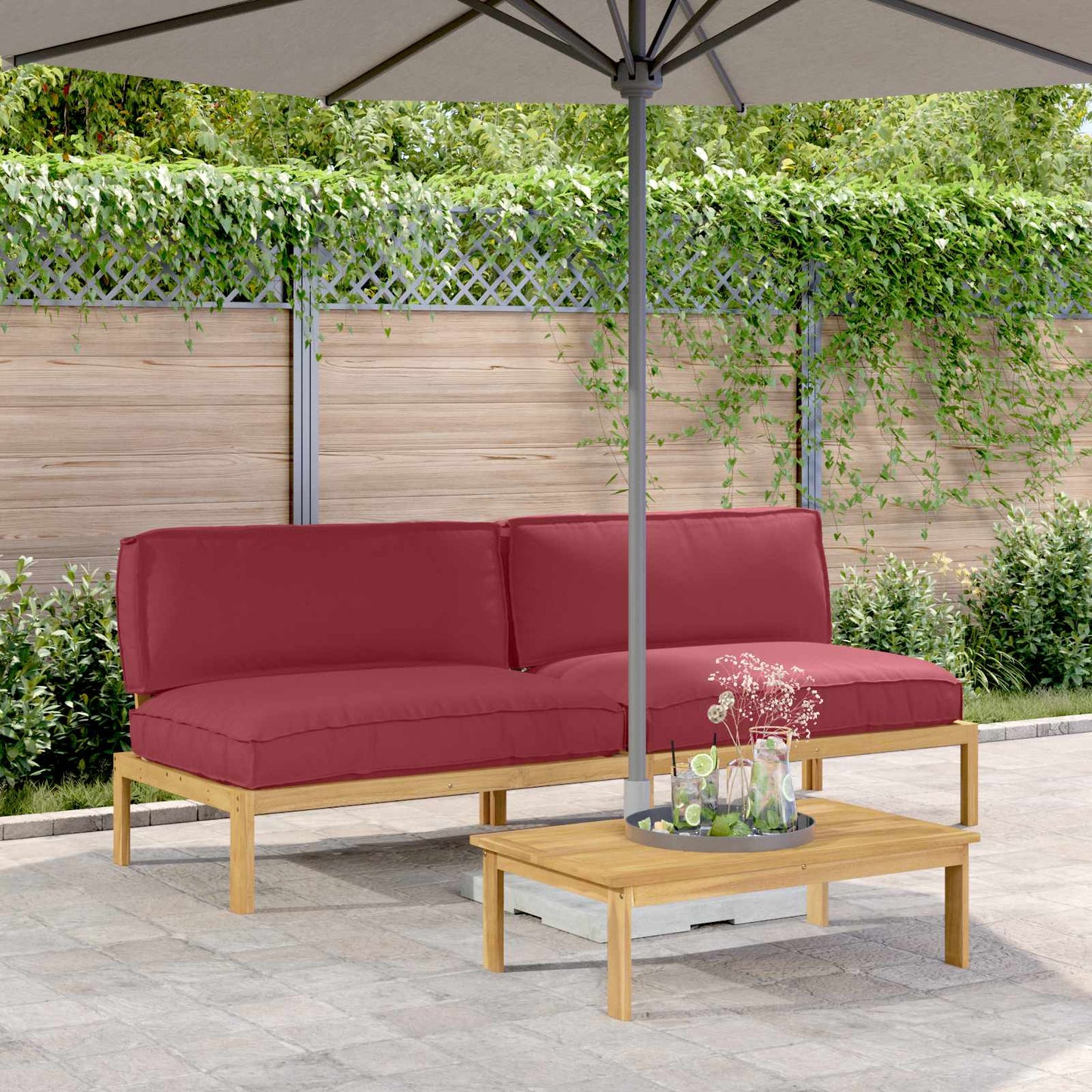 Set di divani 2 pcs Rosso Vino Legno di Acacia Massello