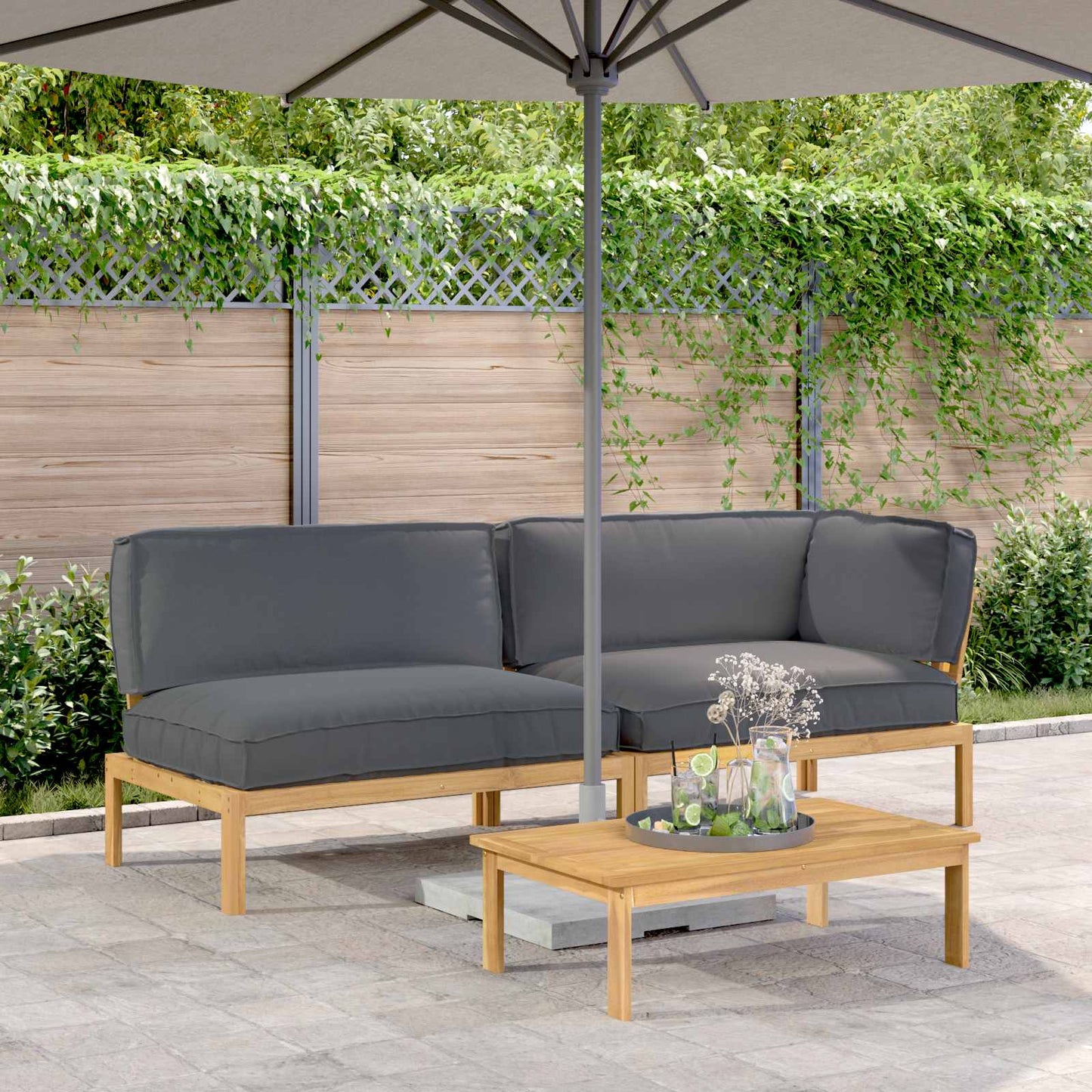Set di divani 3 pcs Antracite Legno di Acacia Massello