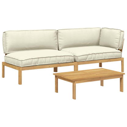 Set di divani con cuscino 3 pcs Crema Legno di Acacia Massello