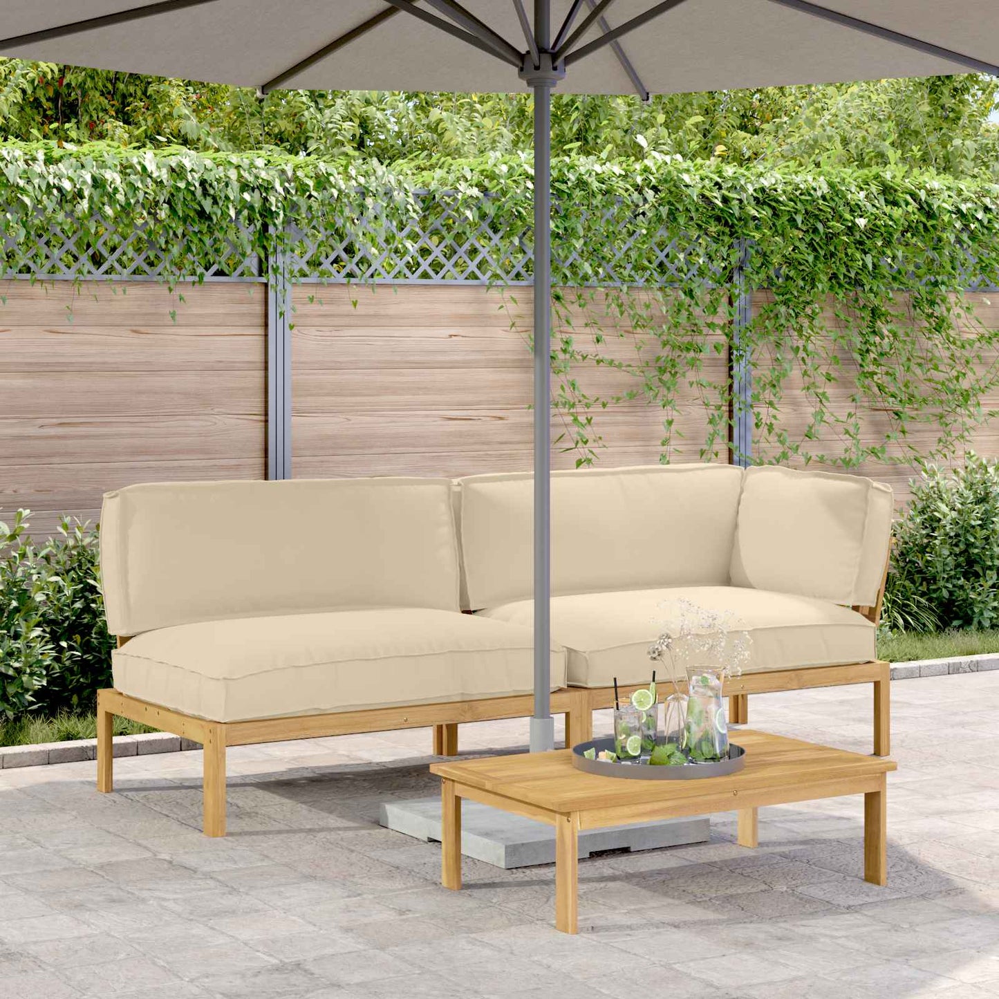 Set di divani con cuscino 3 pcs Beige Legno di Acacia Massello