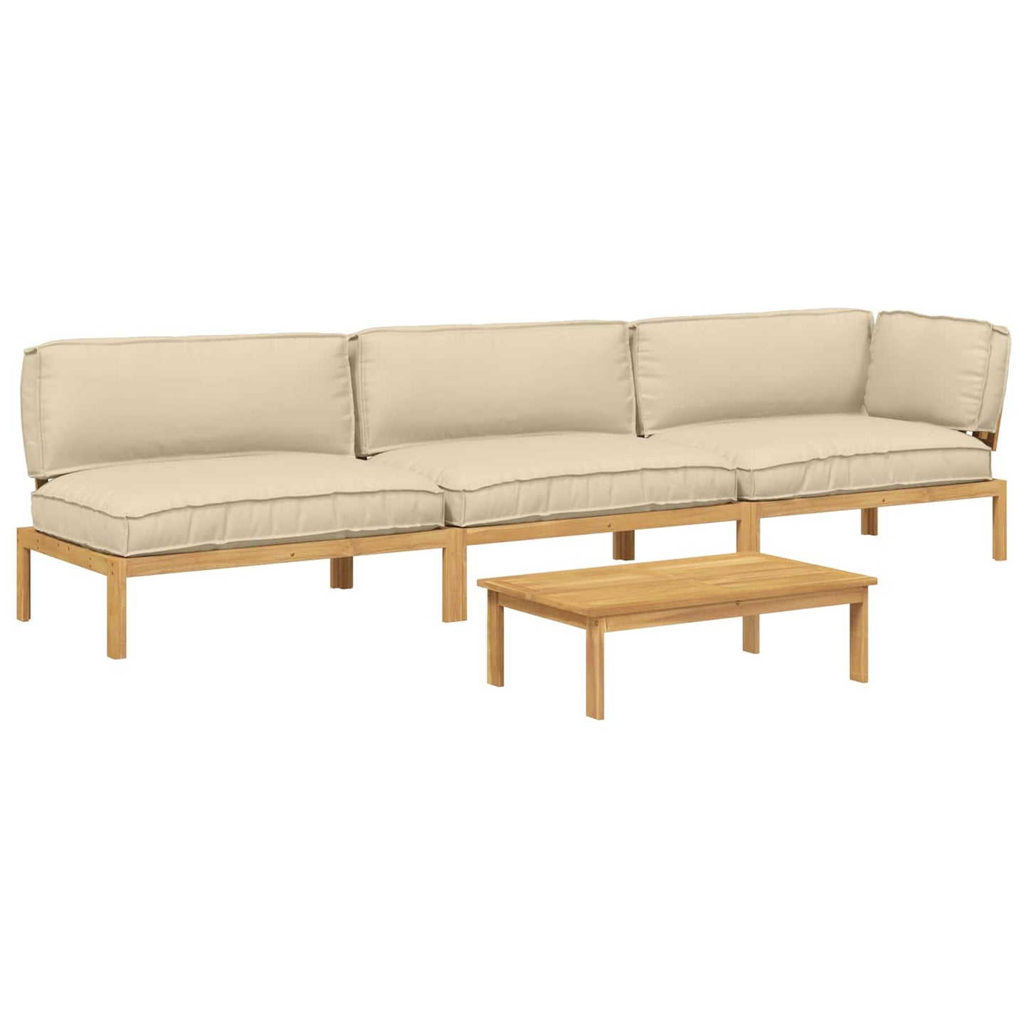 Set di divani con cuscino 4 pcs Beige Legno di Acacia Massello