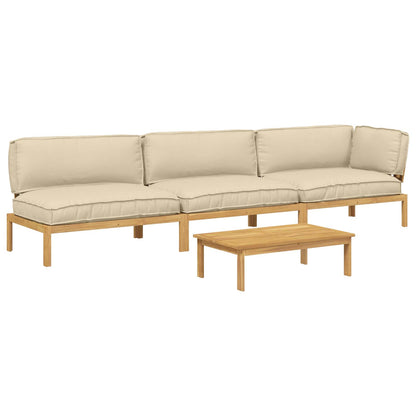 Set di divani con cuscino 4 pcs Beige Legno di Acacia Massello