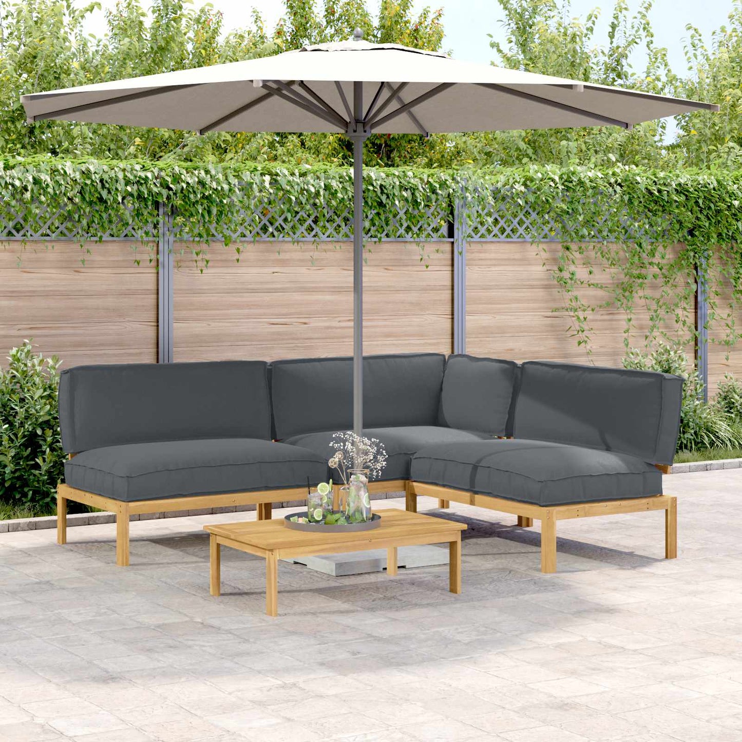 Set di divani 4 pcs Antracite Legno di Acacia Massello