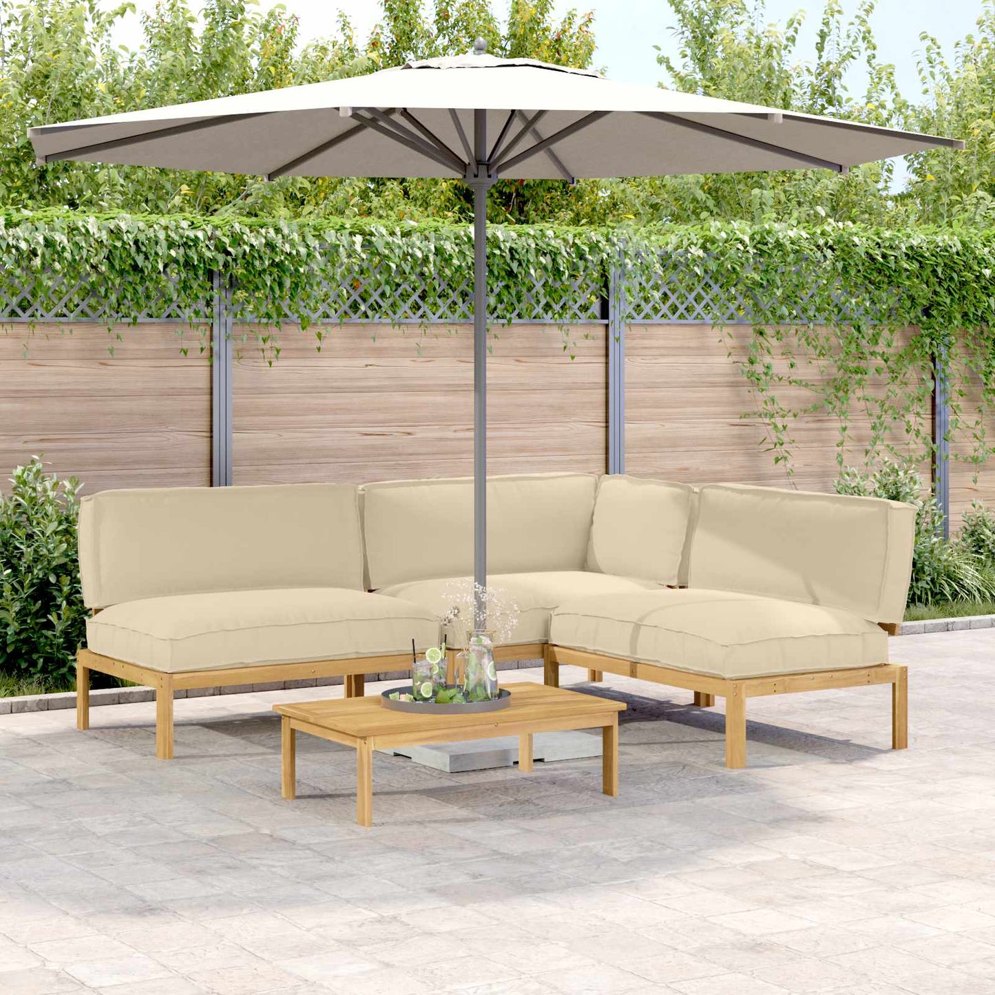 Set di divani con cuscino 4 pcs Beige Legno di Acacia Massello