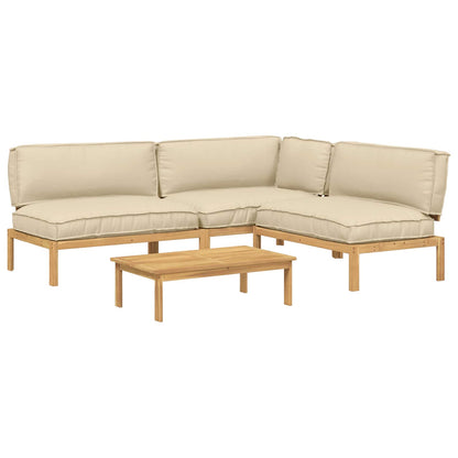Set di divani con cuscino 4 pcs Beige Legno di Acacia Massello