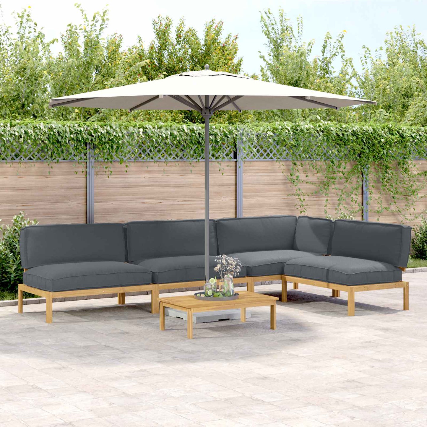 Set di divani 5 pcs Antracite Legno di Acacia Massello