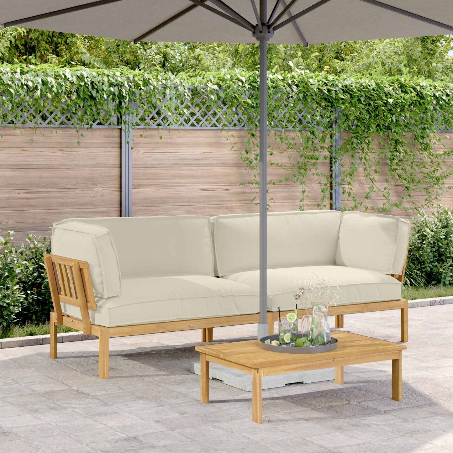 Set di divani con cuscino 2 pcs Crema Legno di Acacia Massello
