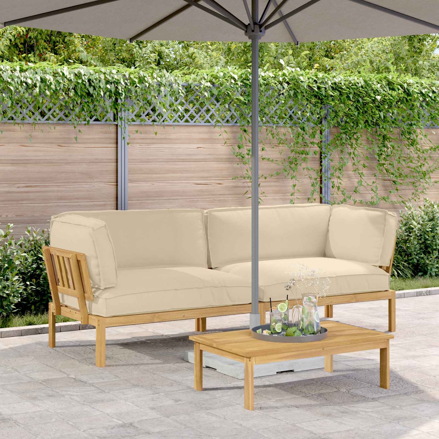 Set di divani con cuscino 2 pcs Beige Legno di Acacia Massello