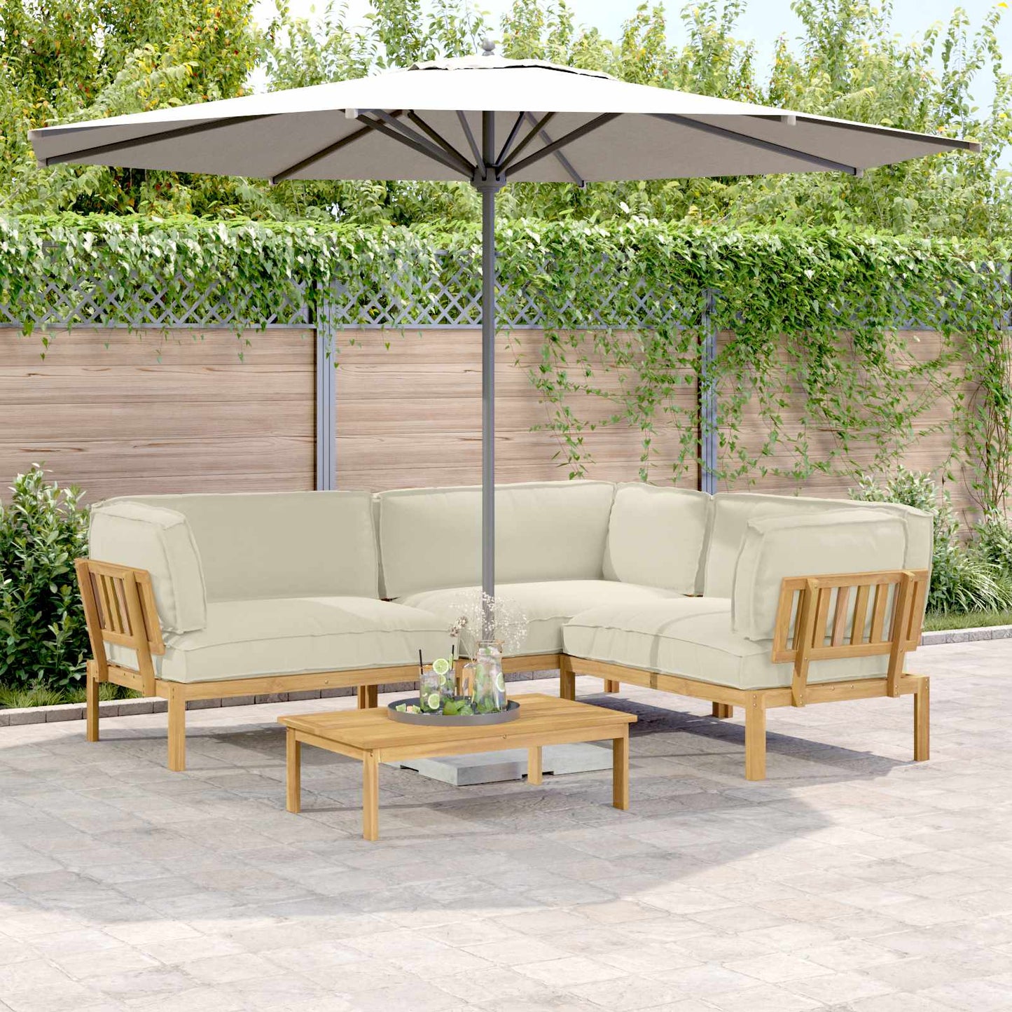 Set di divani con cuscino 4 pcs Crema Legno di Acacia Massello