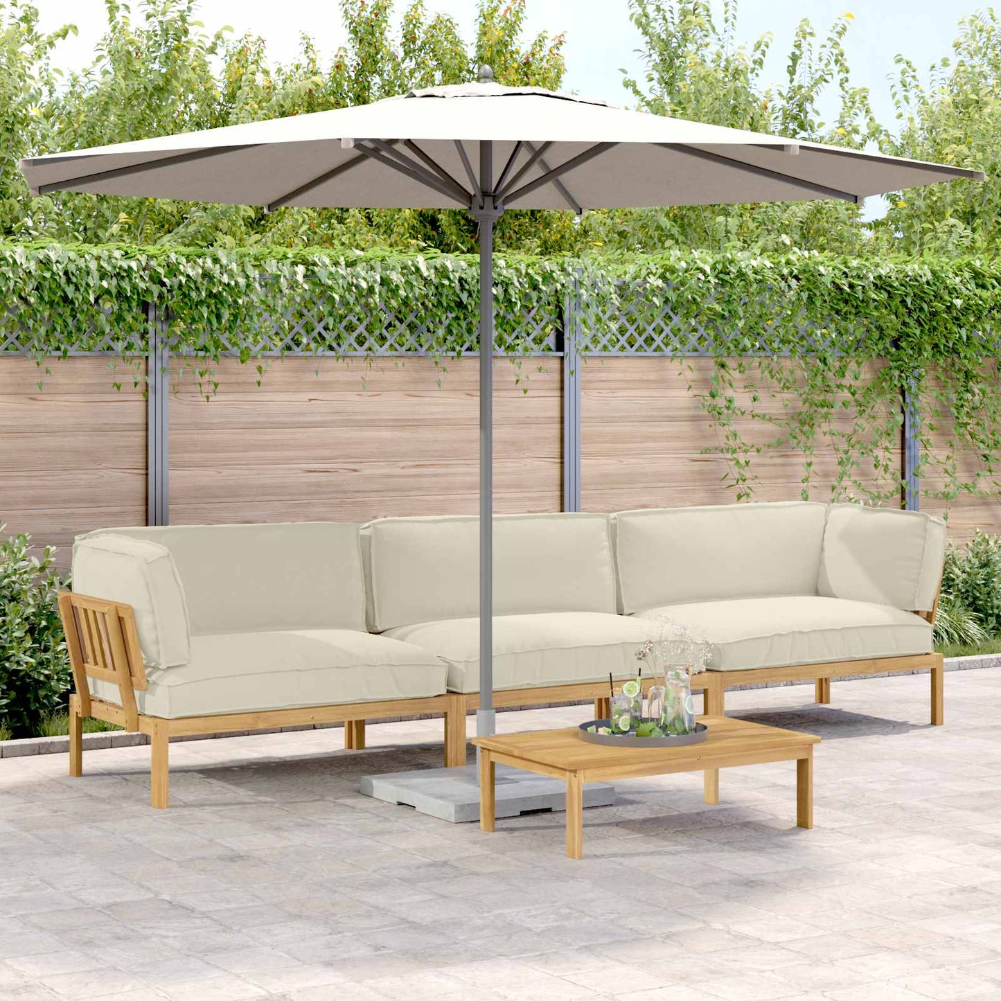 Set di divani con cuscino 4 pcs Crema Legno di Acacia Massello