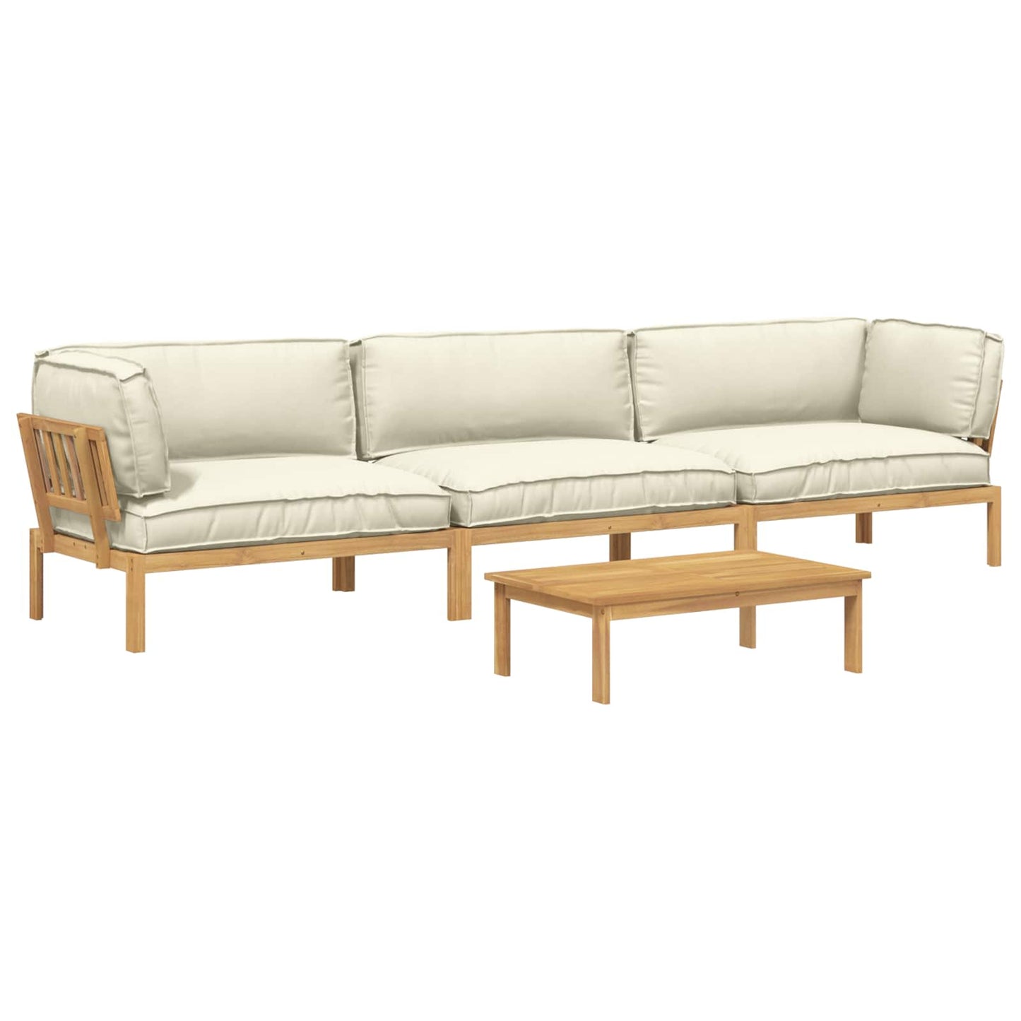 Set di divani con cuscino 4 pcs Crema Legno di Acacia Massello
