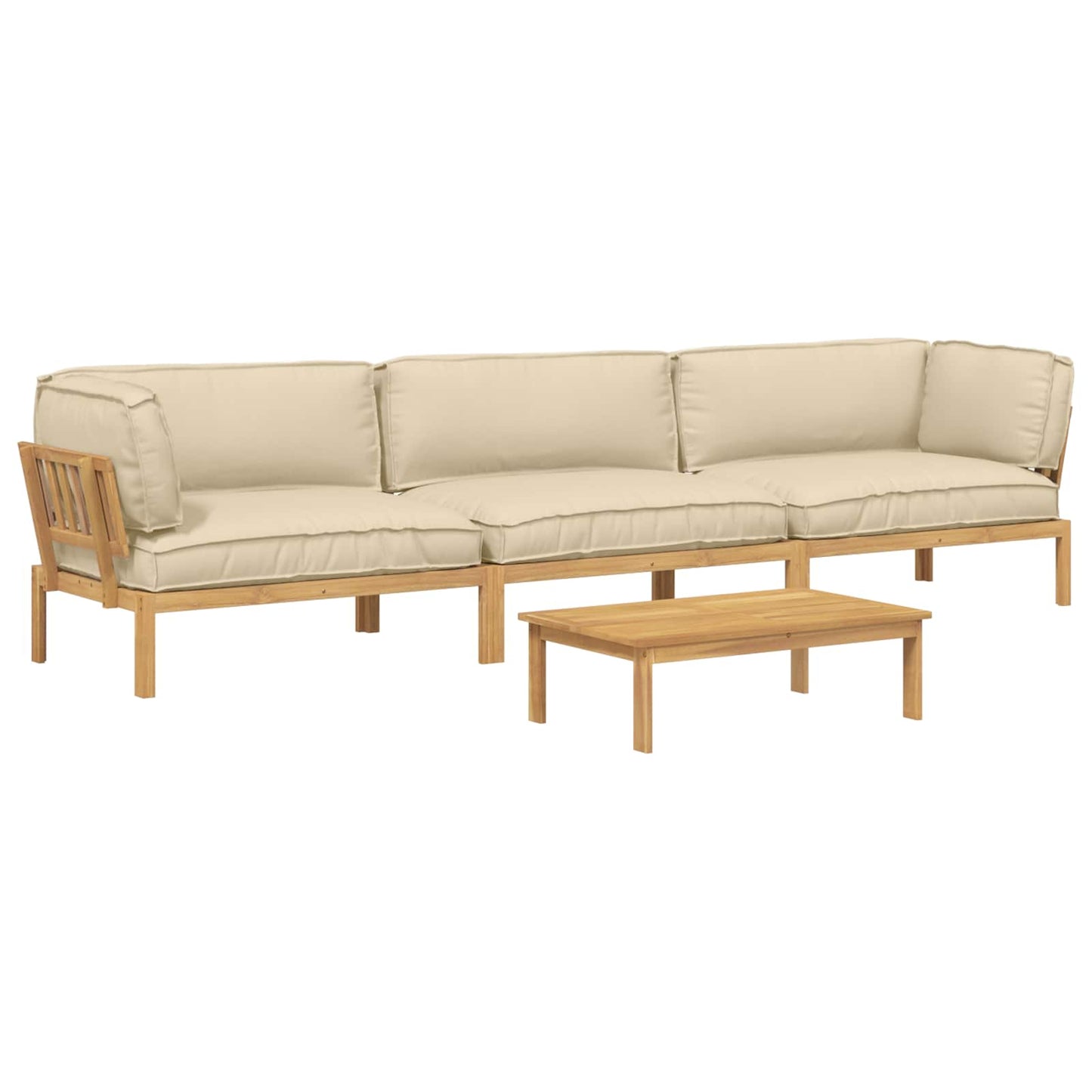 Set di divani con cuscino 4 pcs Beige Legno di Acacia Massello