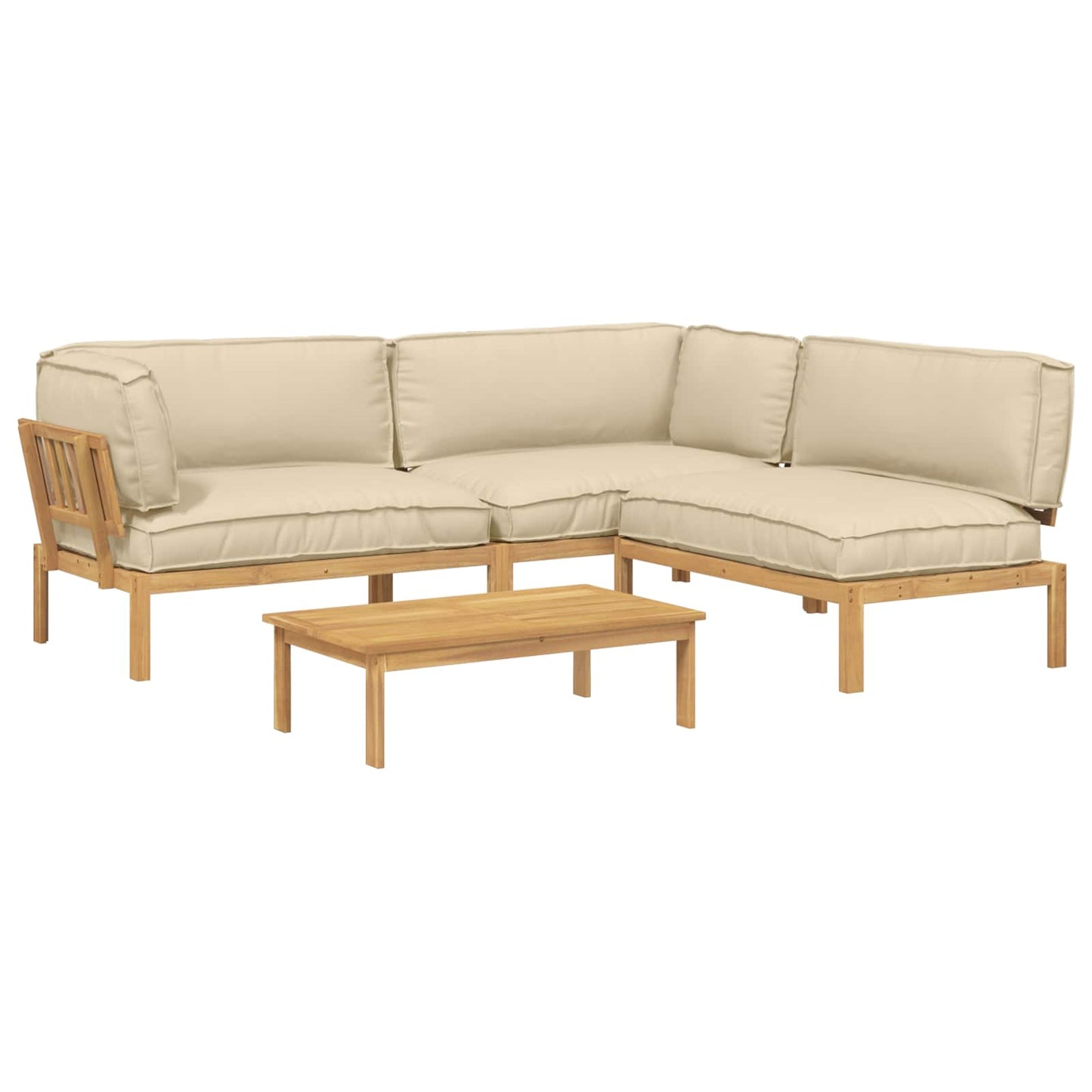 Set di divani con cuscino 4 pcs Beige Legno di Acacia Massello