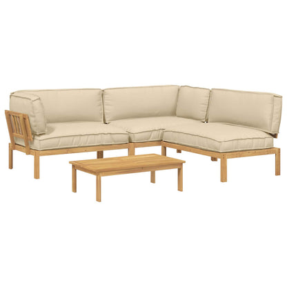 Set di divani con cuscino 4 pcs Beige Legno di Acacia Massello