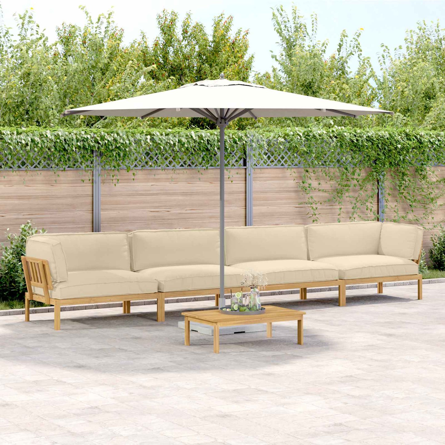 Set di divani con cuscino 5 pcs Beige Legno di Acacia Massello