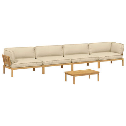 Set di divani con cuscino 5 pcs Beige Legno di Acacia Massello