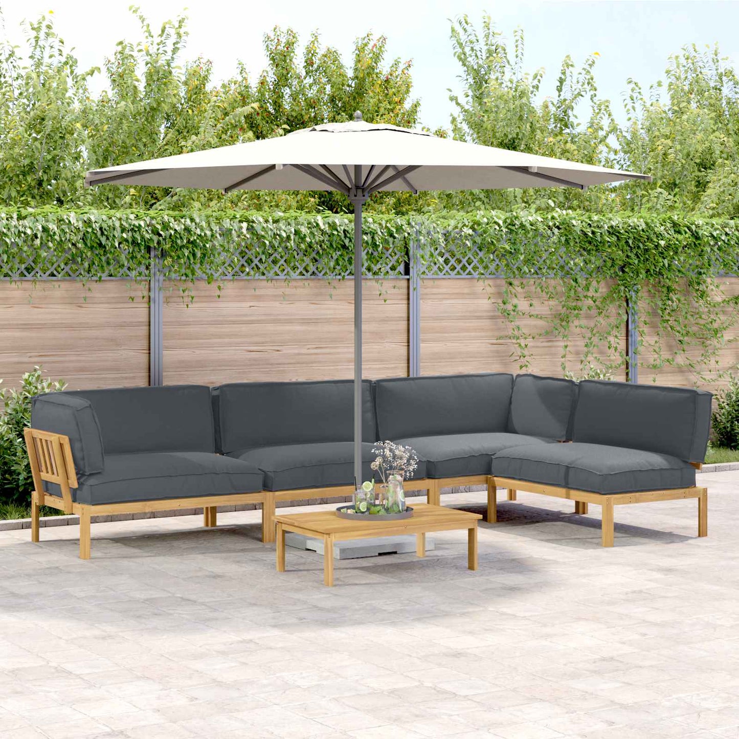 Set di divani 5 pcs Antracite Legno di Acacia Massello