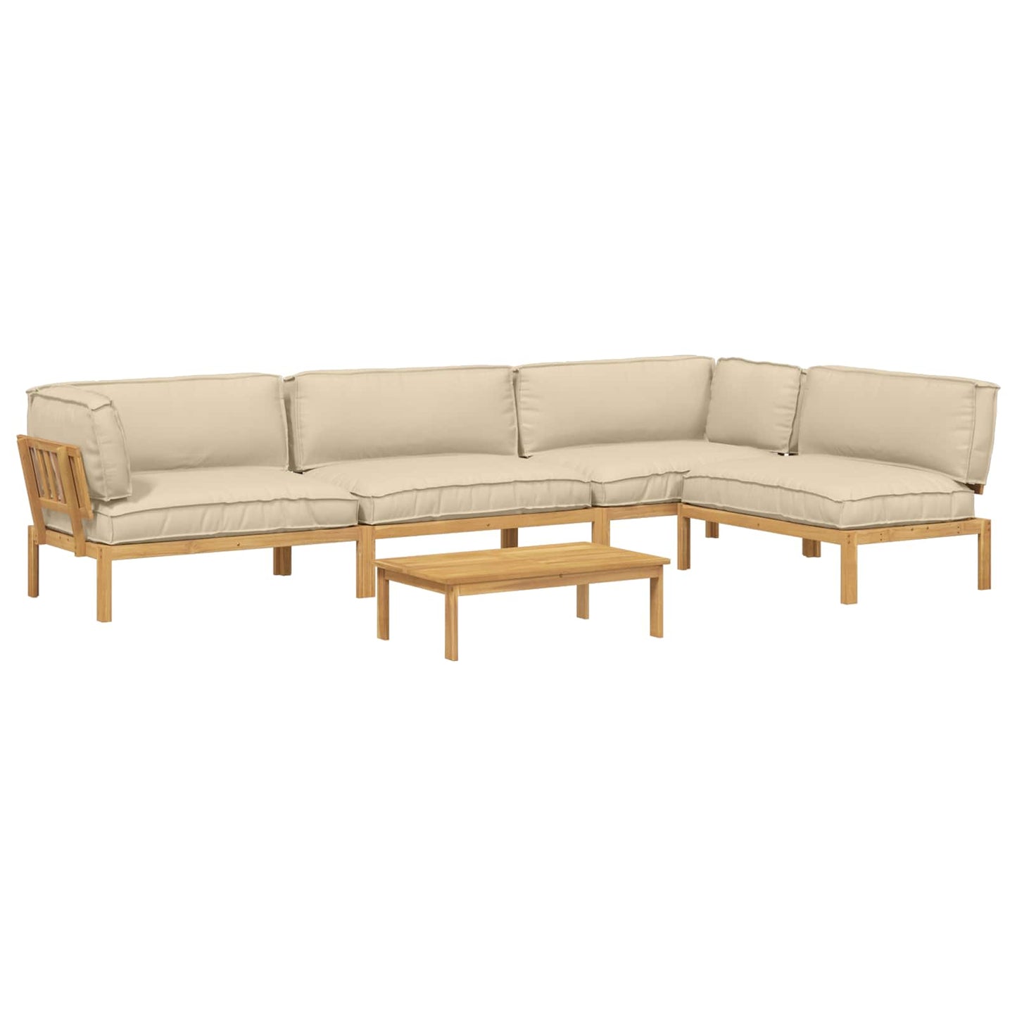 Set di divani con cuscino 5 pcs Beige Legno di Acacia Massello