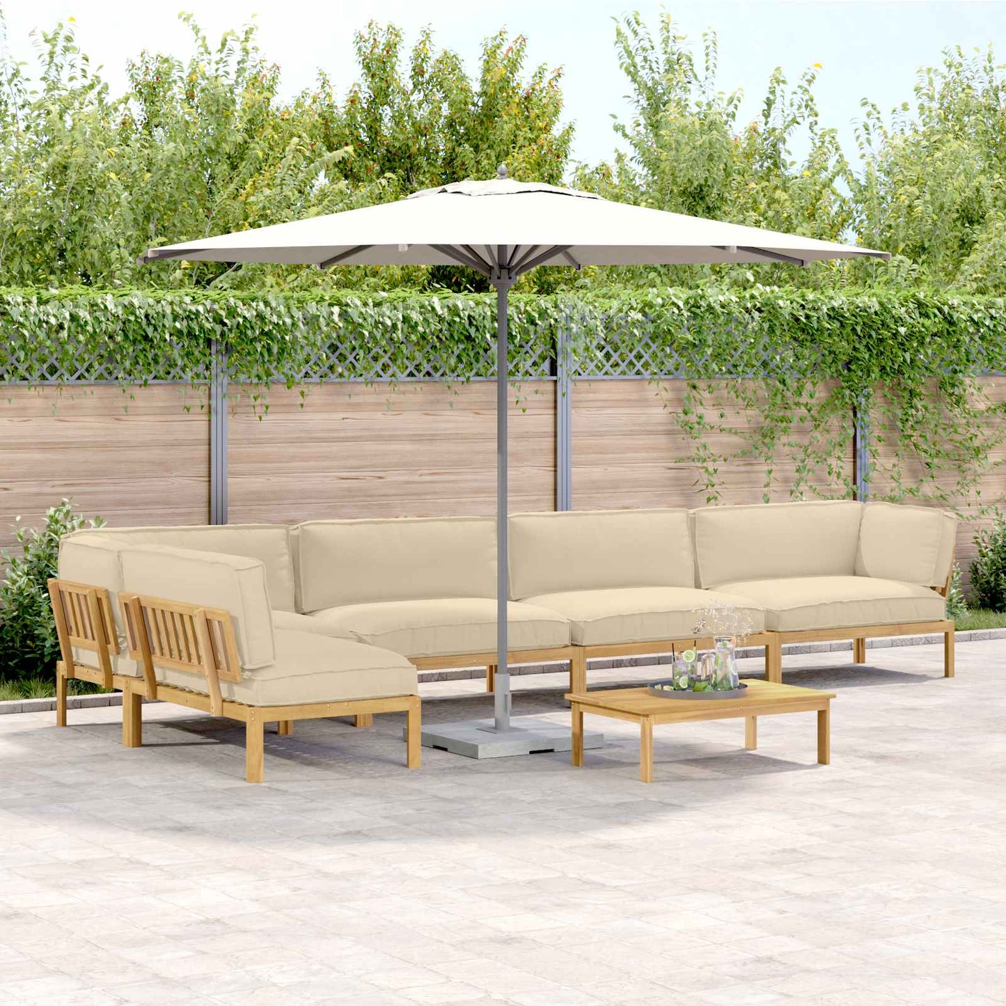 Set di divani con cuscino 6 pcs Beige Legno di Acacia Massello