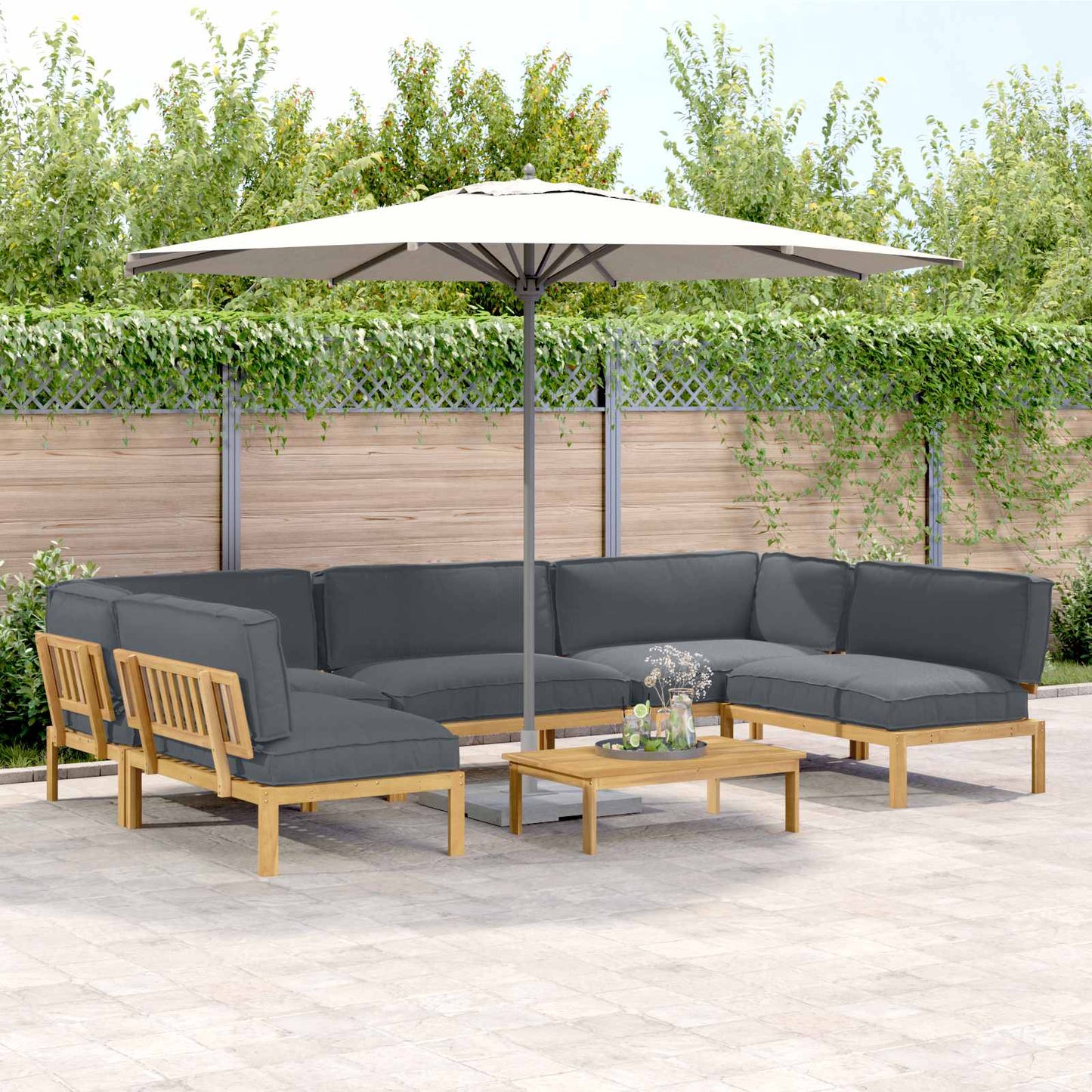 Set di divani 6 pcs Antracite Legno di Acacia Massello