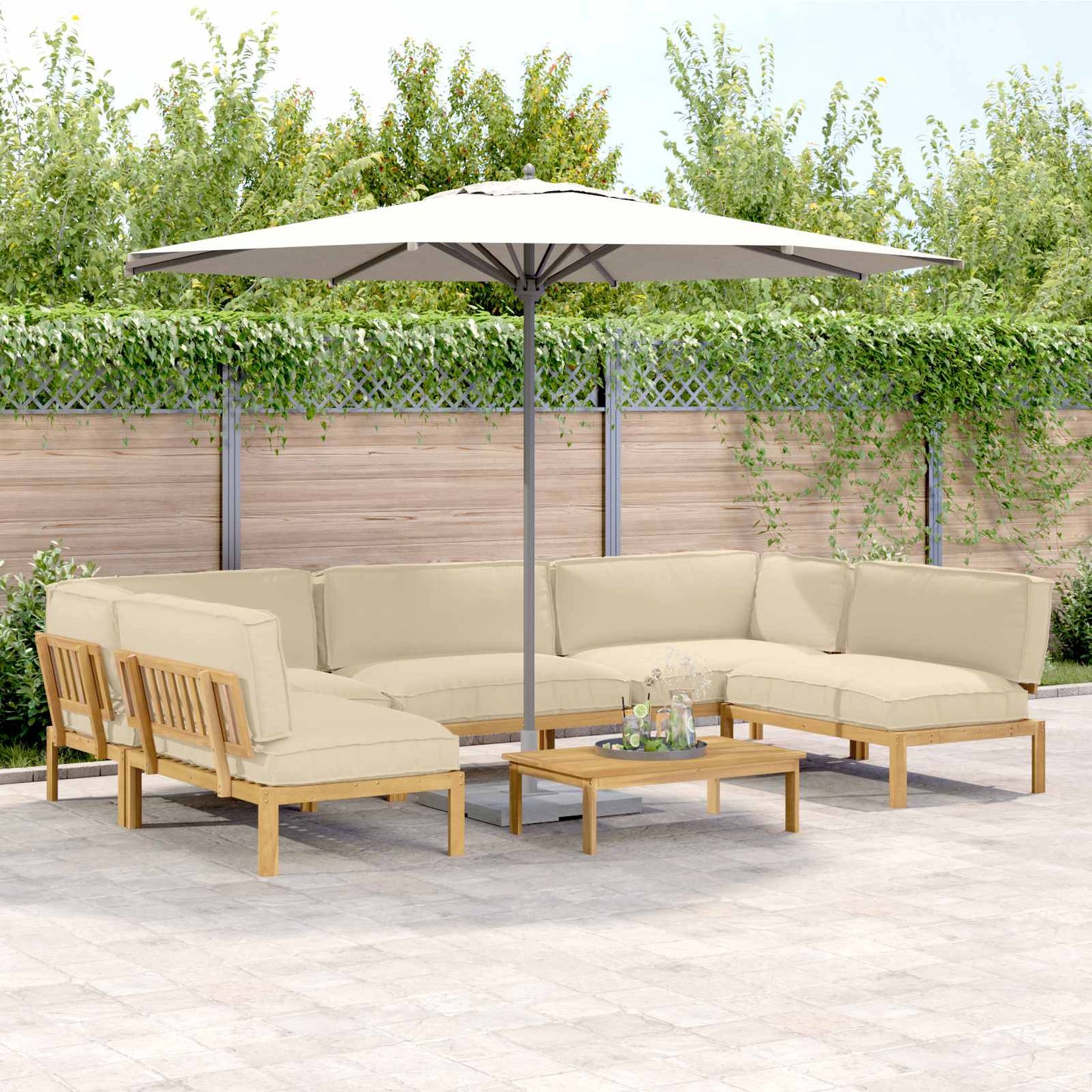 Set di divani con cuscino 6 pcs Beige Legno di Acacia Massello