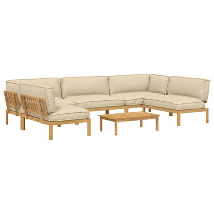 Set di divani con cuscino 6 pcs Beige Legno di Acacia Massello