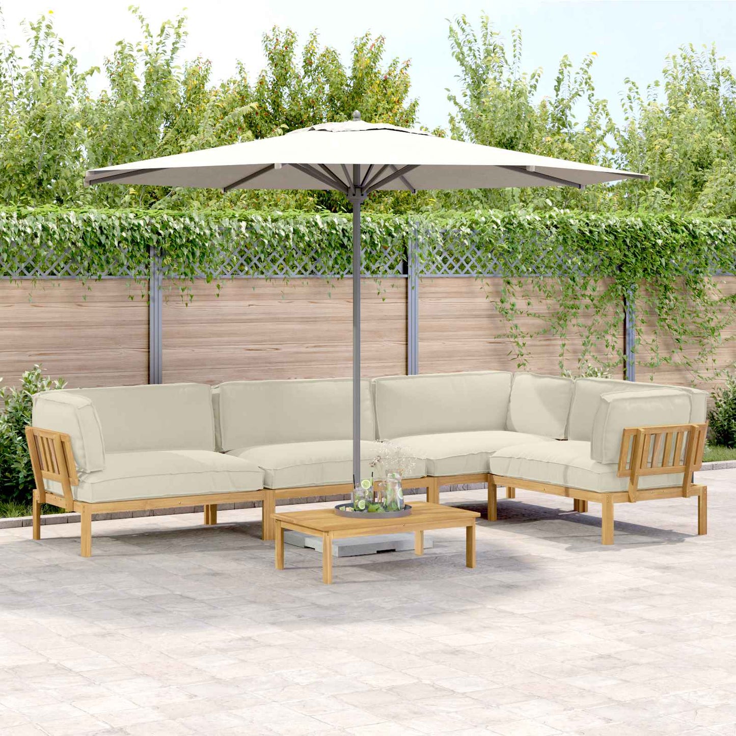Set di divani con cuscino 5 pcs Crema Legno di Acacia Massello