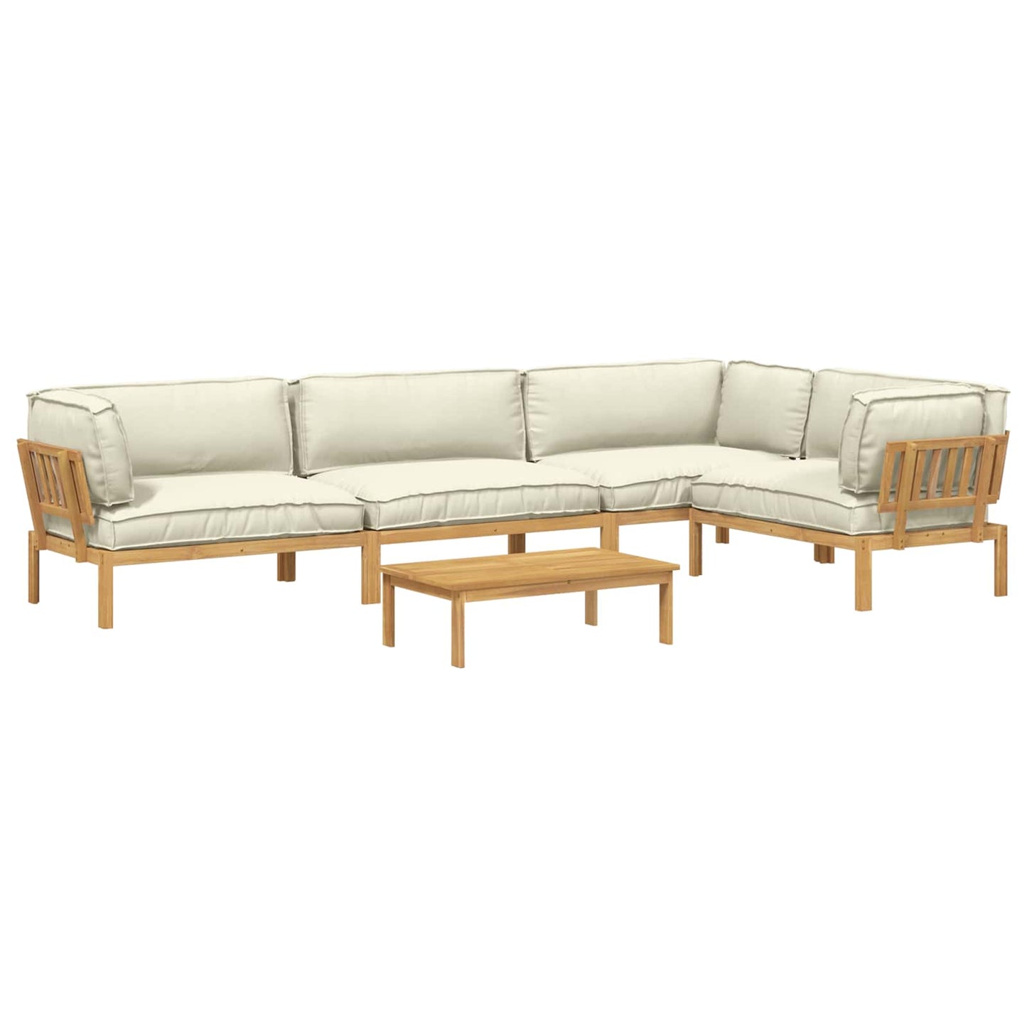 Set di divani con cuscino 5 pcs Crema Legno di Acacia Massello