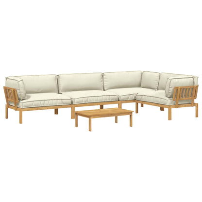 Set di divani con cuscino 5 pcs Crema Legno di Acacia Massello