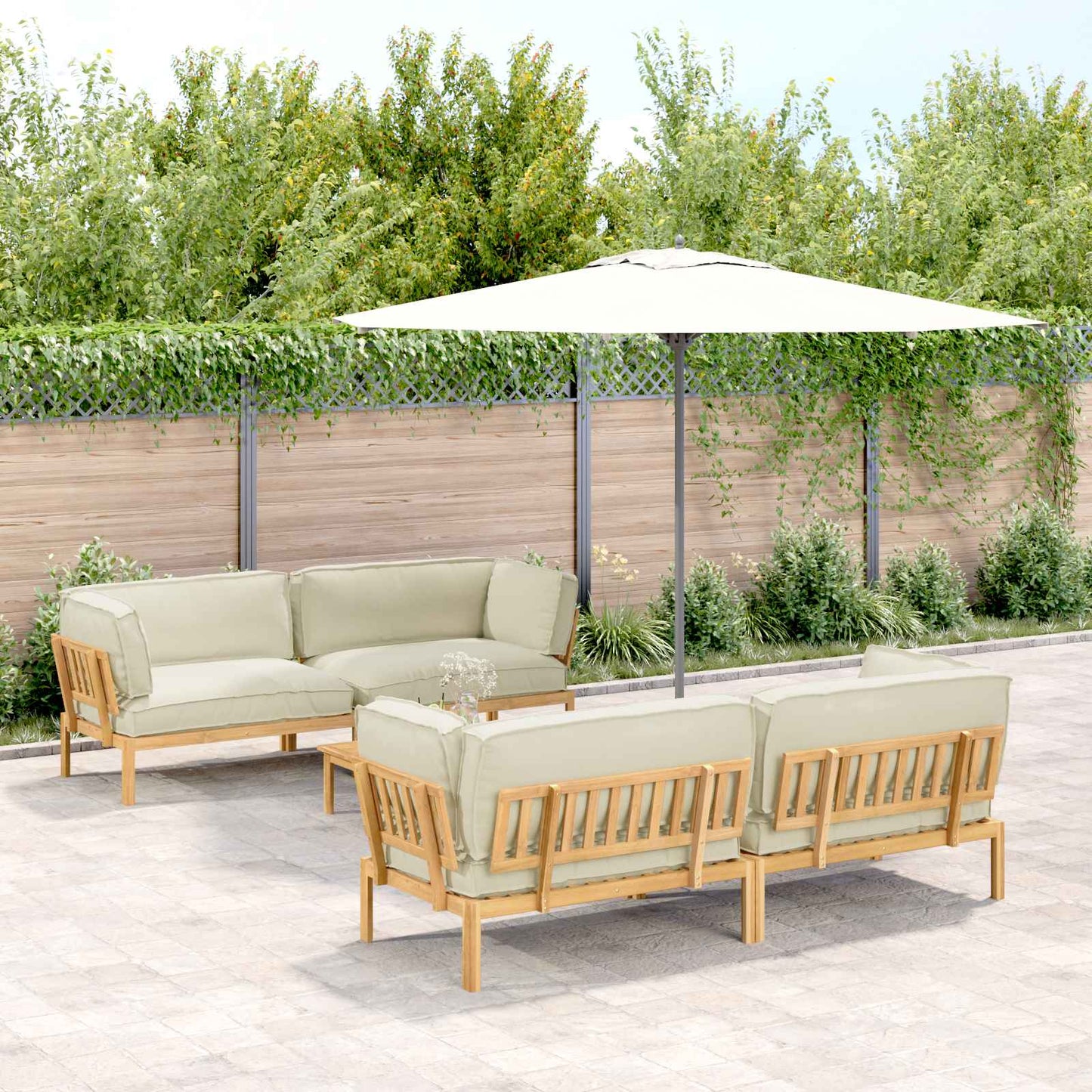 Set di divani con cuscino 5 pcs Crema Legno di Acacia Massello