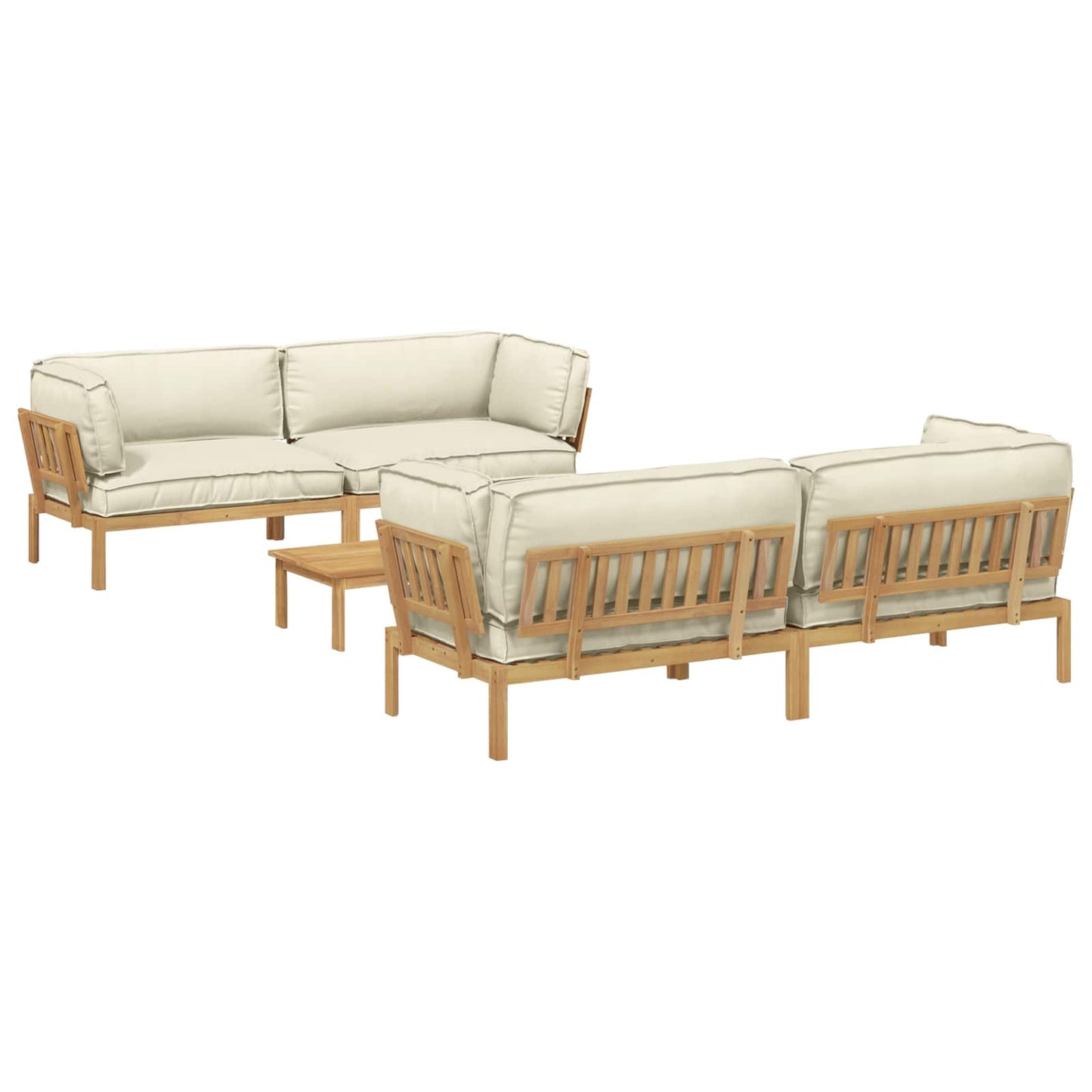 Set di divani con cuscino 5 pcs Crema Legno di Acacia Massello
