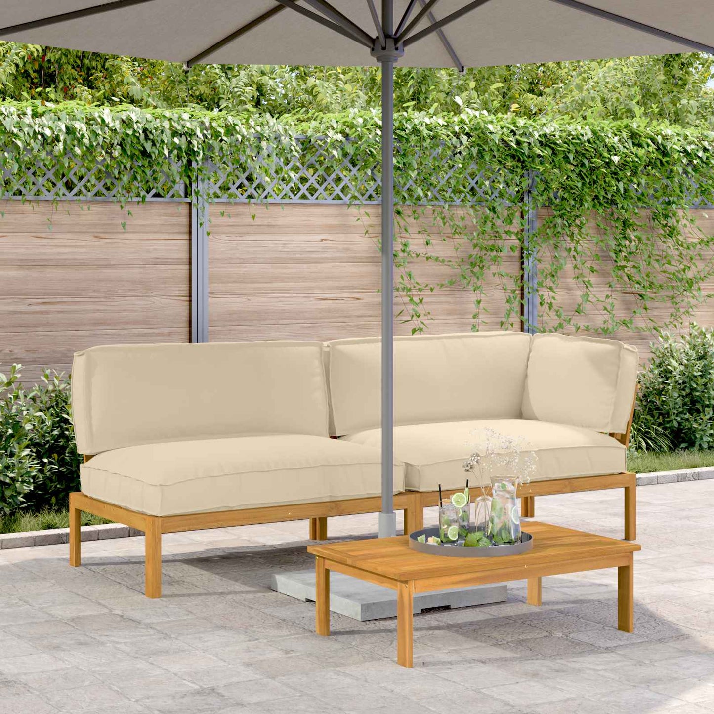 Set di divani con cuscino 3 pcs Beige Legno di Acacia Massello