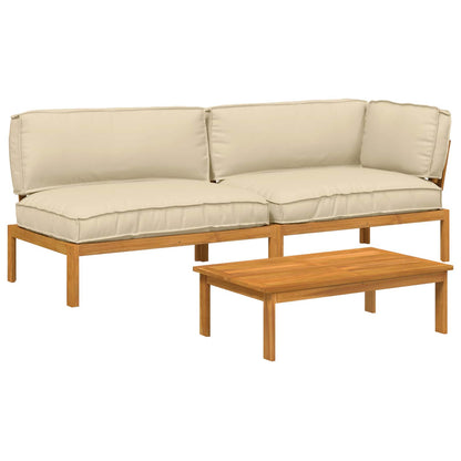 Set di divani con cuscino 3 pcs Beige Legno di Acacia Massello