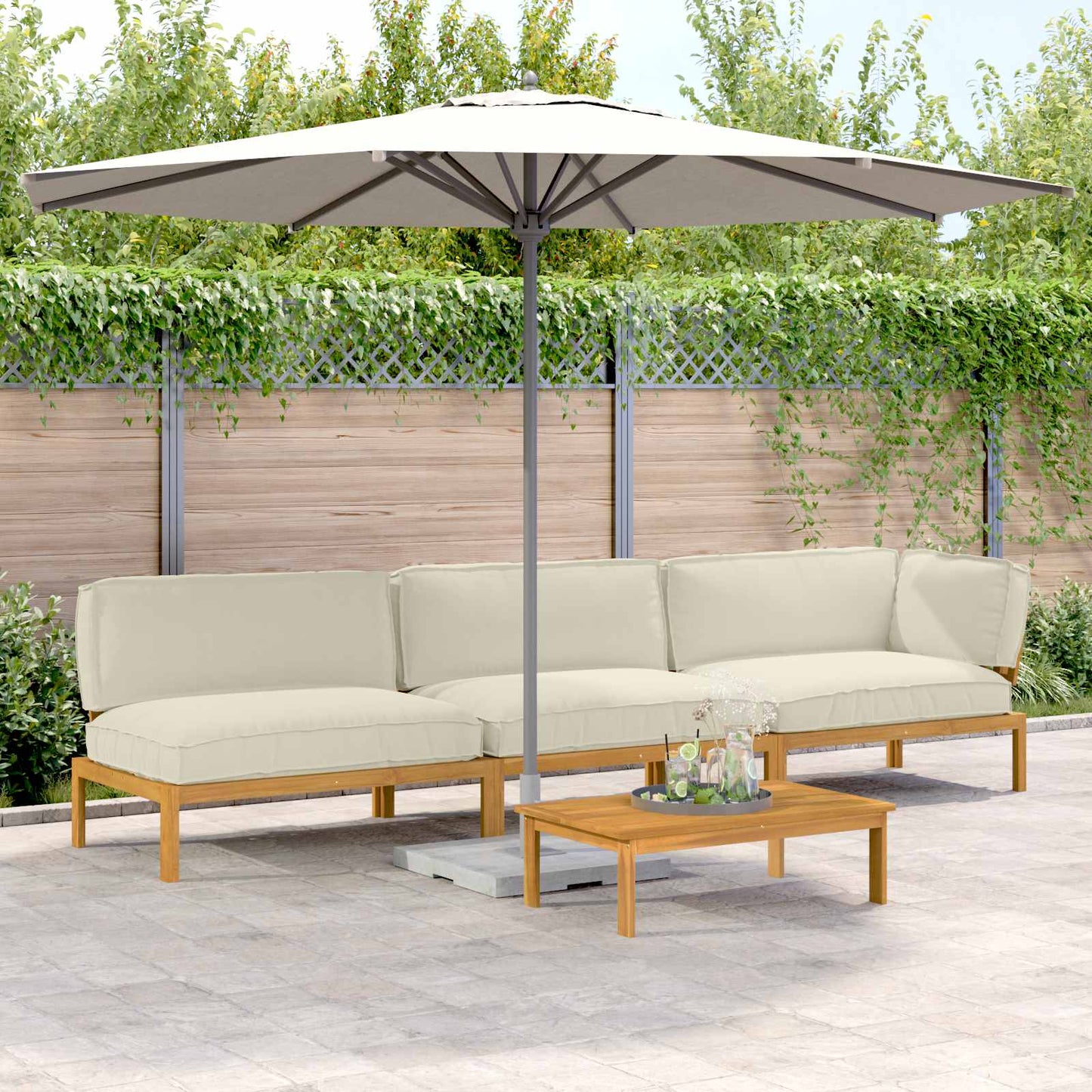 Set di divani con cuscino 4 pcs Crema Legno di Acacia Massello