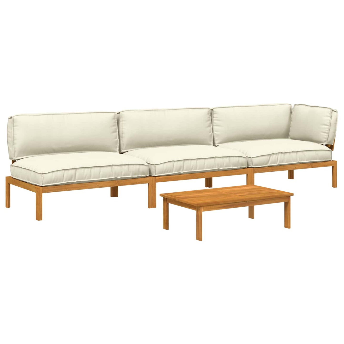 Set di divani con cuscino 4 pcs Crema Legno di Acacia Massello