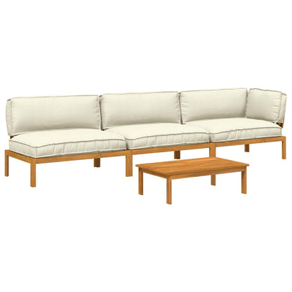 Set di divani con cuscino 4 pcs Crema Legno di Acacia Massello