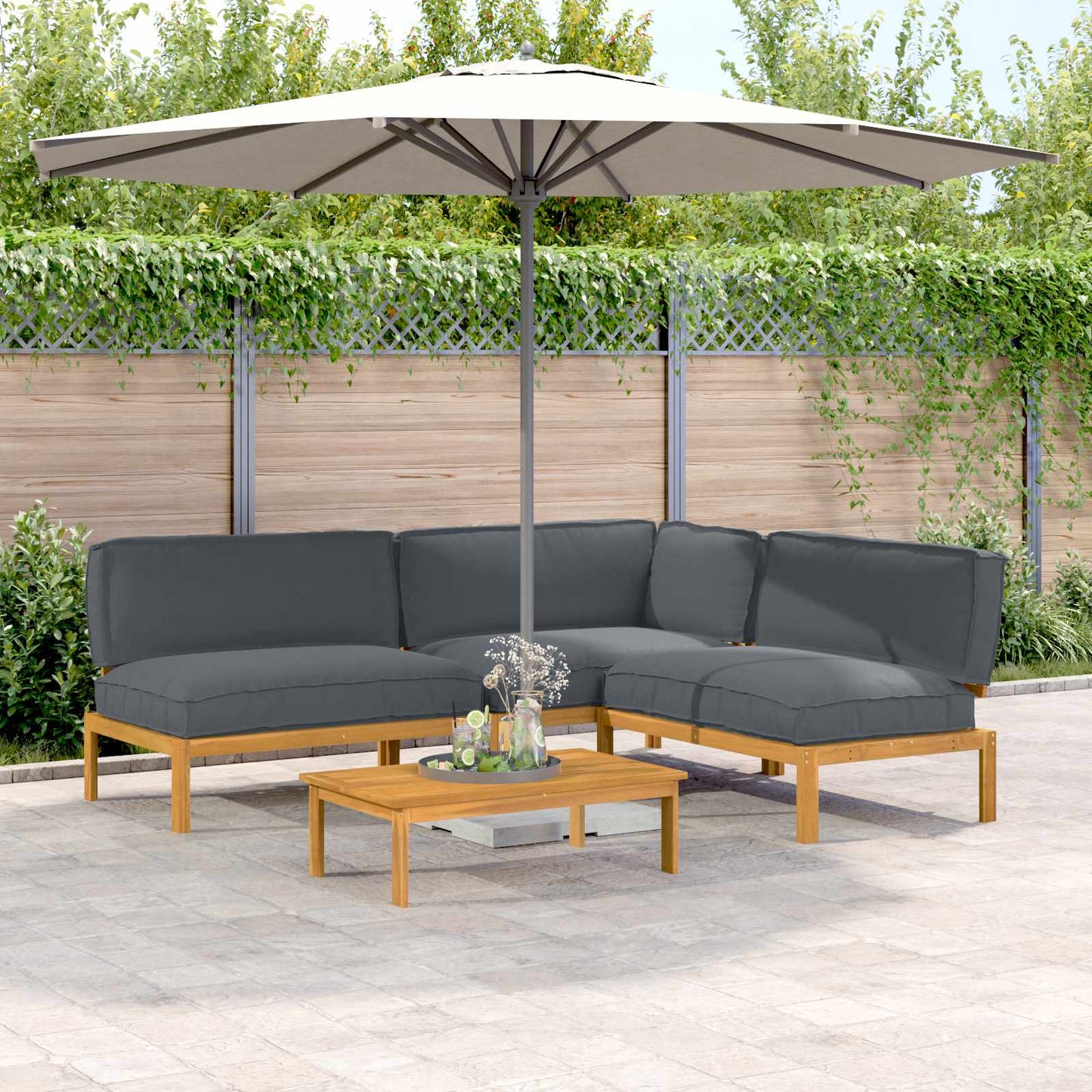 Set di divani 4 pcs Antracite Legno di Acacia Massello