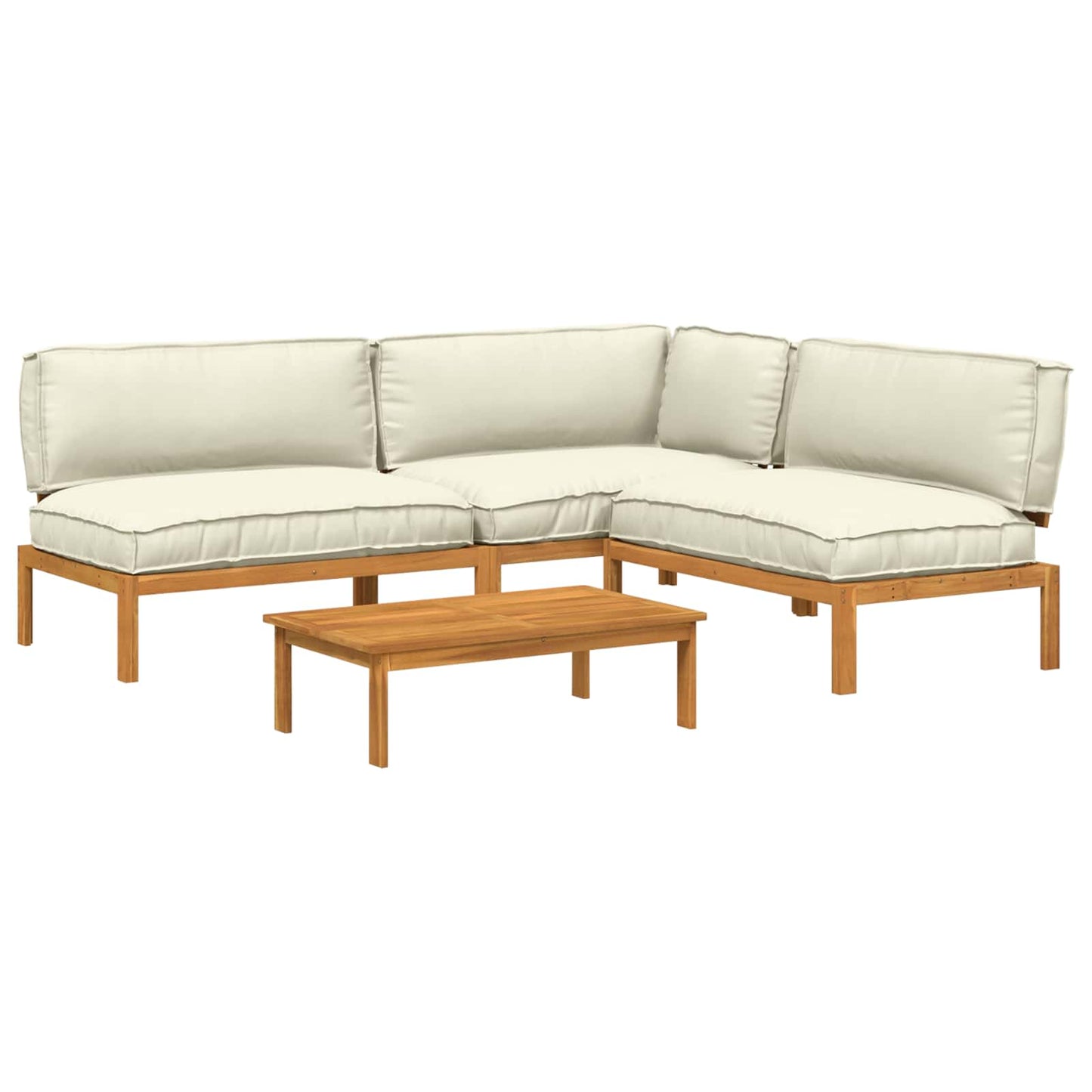 Set di divani con cuscino 4 pcs Crema Legno di Acacia Massello