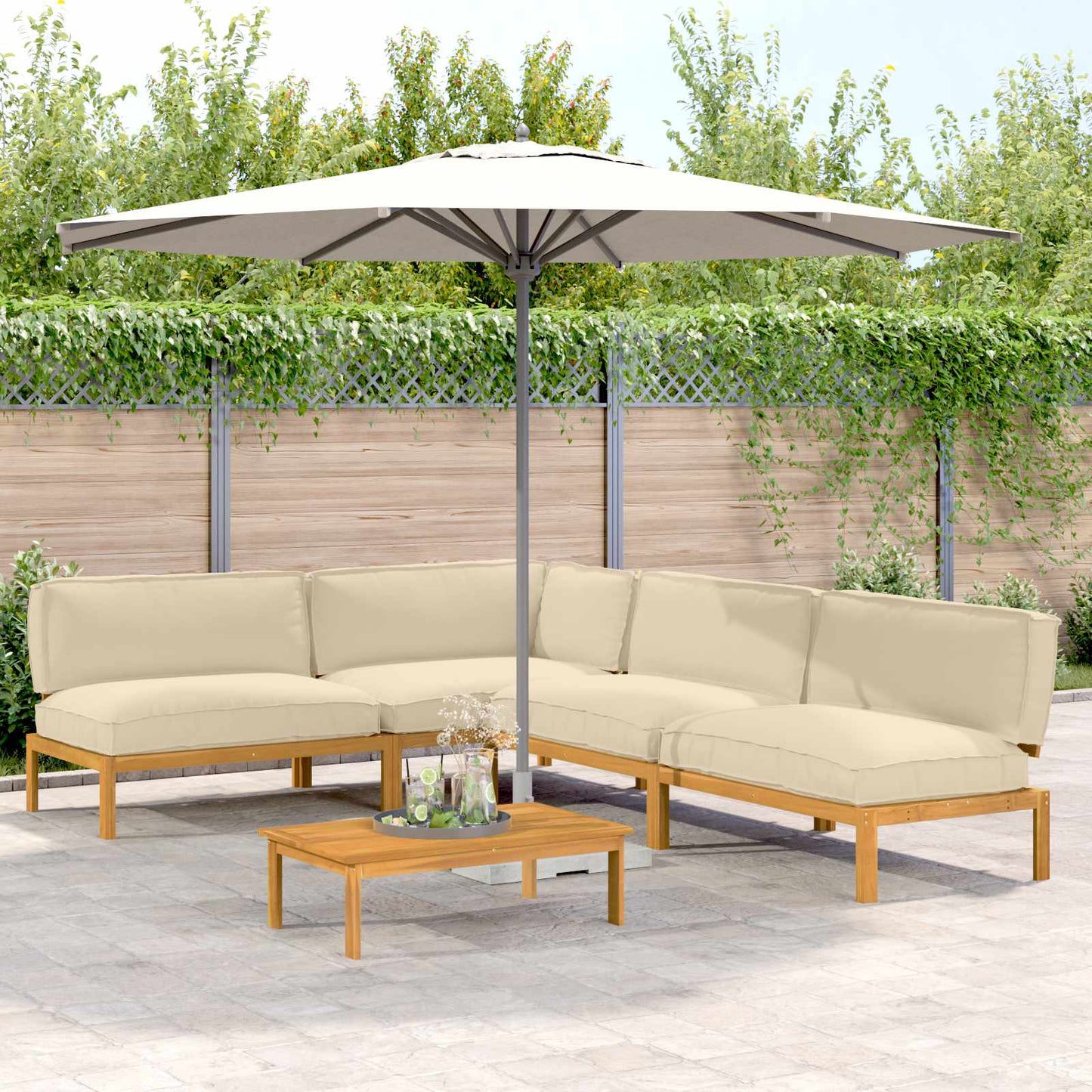Set di divani con cuscino 5 pcs Beige Legno di Acacia Massello