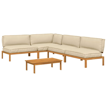 Set di divani con cuscino 5 pcs Beige Legno di Acacia Massello