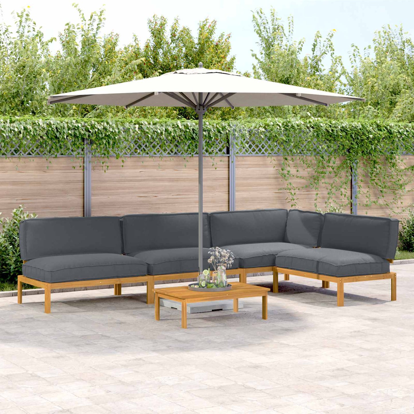 Set di divani 5 pcs Antracite Legno di Acacia Massello